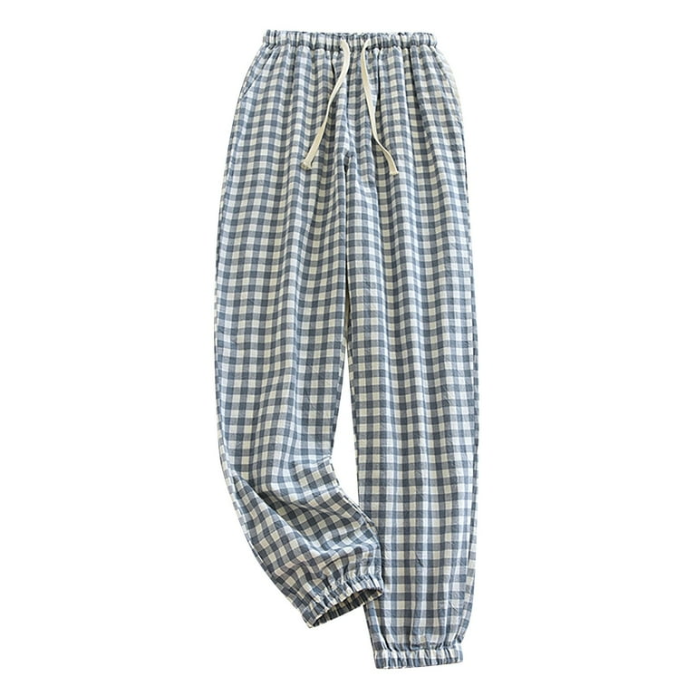Drawstring waist plaid trousers hot sale