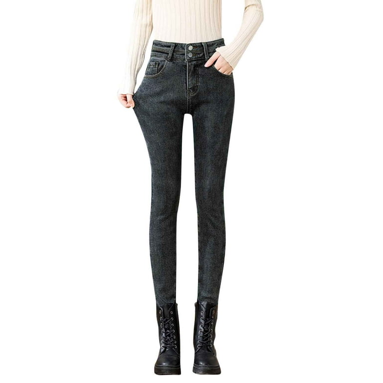 Winter High Waist Jeans Women's Flesh Slim Slim Student Versatile