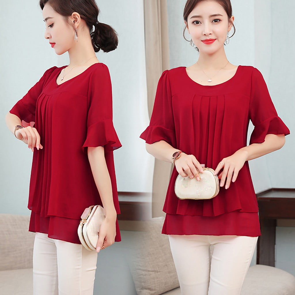 red chiffon blouse plus size