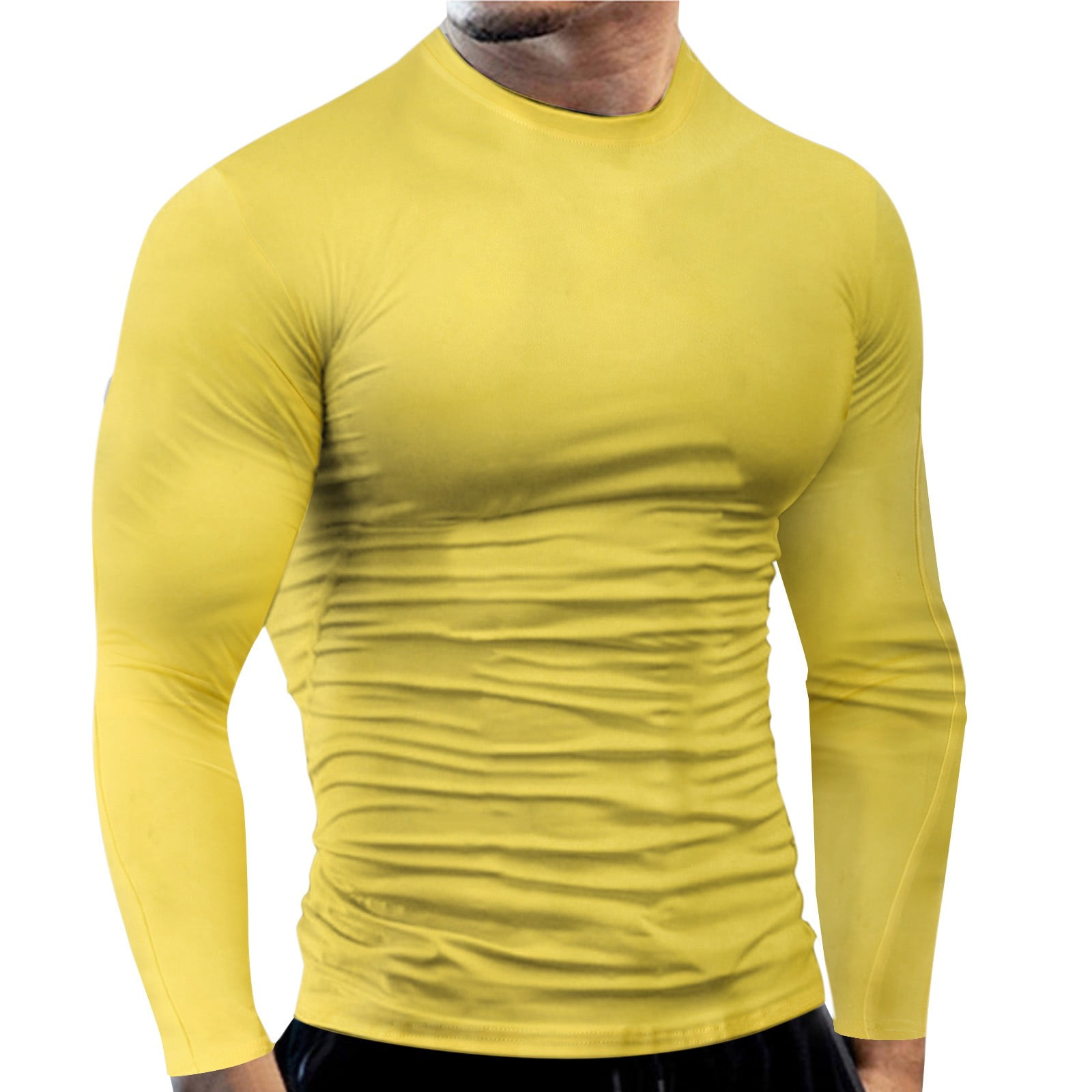 Wozhidaose Compression Shirts for Men Fitness Sports Long Sleeve T Shirt  Round Neck Solid Tight Elastic Bottoming Top Comfort Colors Tshirt Beige L  