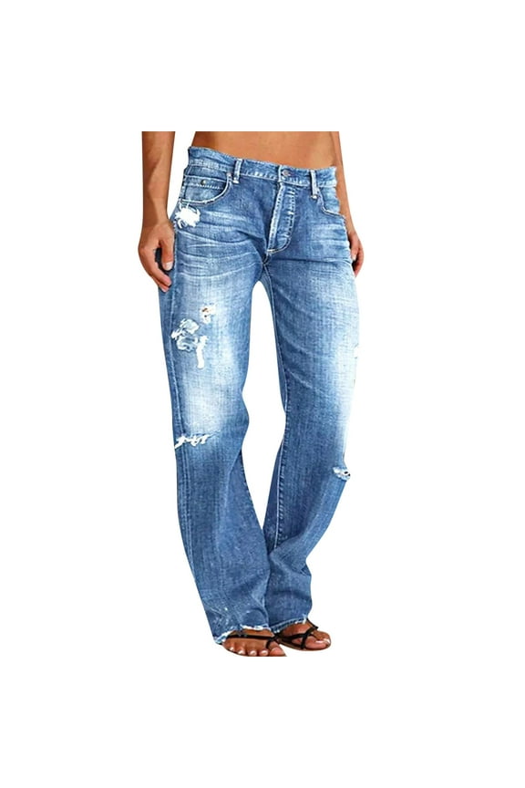 Jeans for Women Straight Leg Jeans For Ripped Hem Low Waisted Jeans For Women Pants for Women