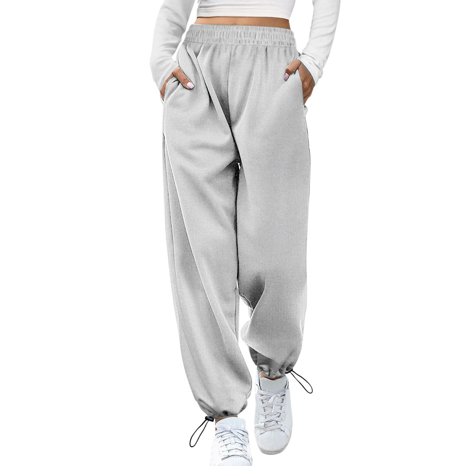 Wozhidaose Wide Leg Pants for Women Wide Leg Baggy Sweatpants High Waisted Joggers  Pants Trousers Pockets Drawstring Track Pants Joggers for Women 