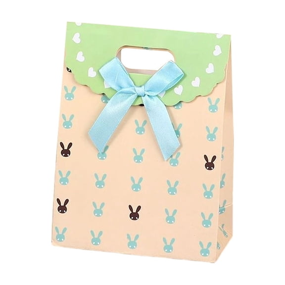 Wozhuo Easter Gift Bags Bunny Pattern Flap Closure Tote Paper Holiday Decorative