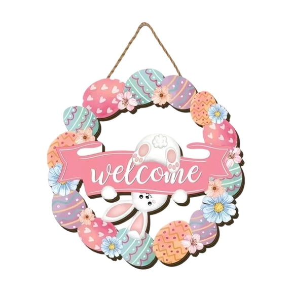 Wozhuo Easter Wood Door Sign Rabbit Egg Hanging Decoration Handmade Wood Plaque