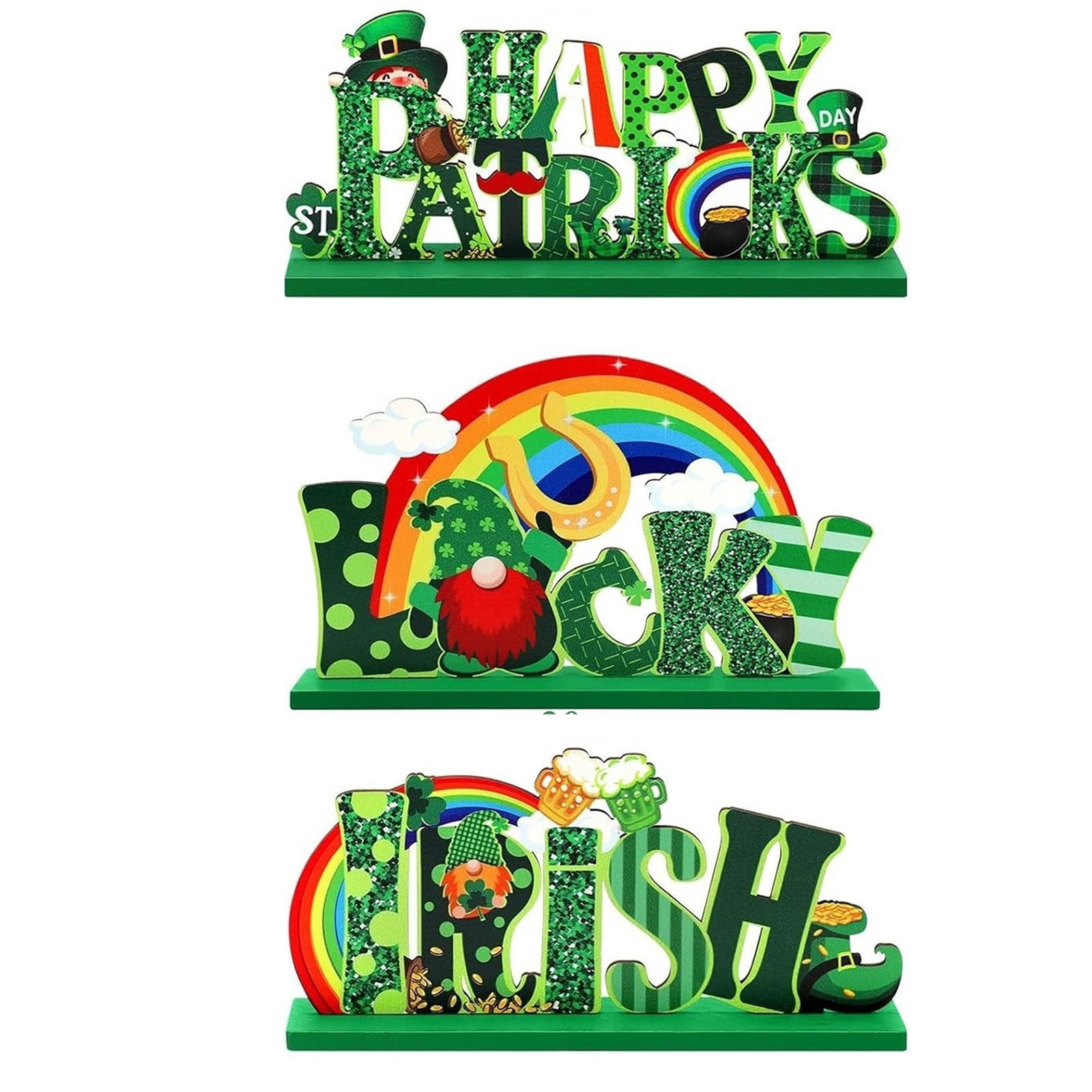 Wozhuo St. Patrick's Day Decorations Set of 3 Wooden Tier Tray