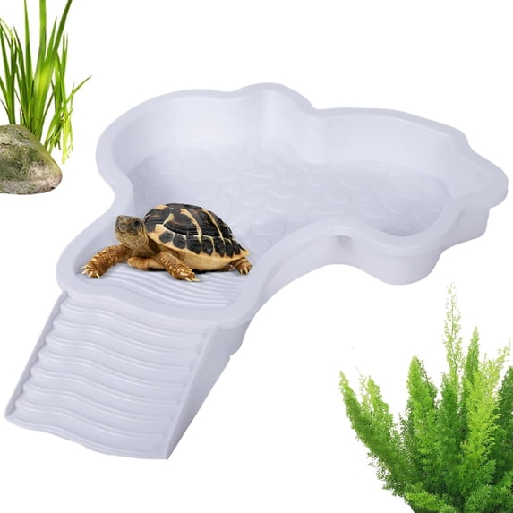 WozhuoToy Extra Large Reptile Bathing Pool Reptile Feeding Dish Water Bowl with Ramp Aquarium Ornament for Gecko, Snake, Turtle, Bearded Dragon, Lizard Bath