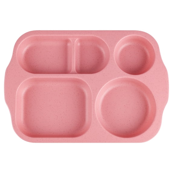 WozhuoToy Unbreakable Divided Plates, 5 Compartments Wheat Straw Sectional Dinner Plates Portion Control Plate Plastic Cafeteria School Lunch Tray for Adult, Microwave & Dishwasher Safe,11.8"x8.1"