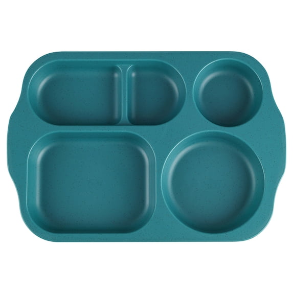 WozhuoToy Unbreakable Divided Plates, 5 Compartments Wheat Straw Sectional Dinner Plates Portion Control Plate Plastic Cafeteria School Lunch Tray for Adult, Microwave & Dishwasher Safe,11.8"x8.1"