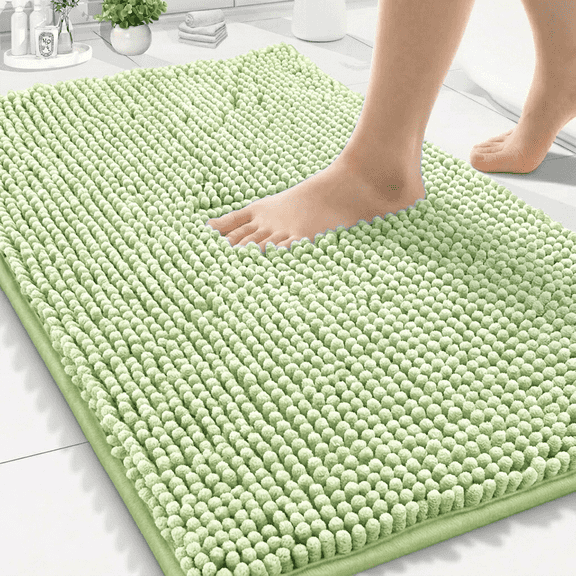 Wozola Chenille Bath Mat 24 x 16 Inch, Extra Soft Absorbent Bathroom Rug, Non Slip Rubber Backing, Quick Dry Machine Washable Bath Rug for Bathroom Floor, Tub and Shower,Green