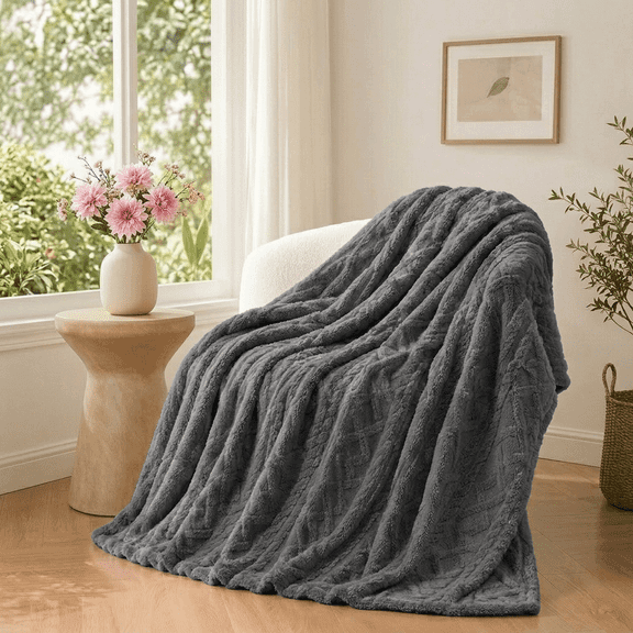Wozola Soft Fleece Throw Blanket for Couch, Dark Gray Throw Size Cozy Flannel Blanket, Lightweight Plush Decorative Blanket for Sofa, Bed, Chair and Living Room, 50 x 60 Inch