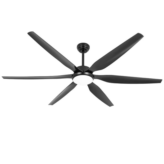 Wozzio 65 inch Ceiling Fan with Light and Remote, 3CCT Dimmable LED Light, 6 Black ABS Blades, Indoor & Outdoor