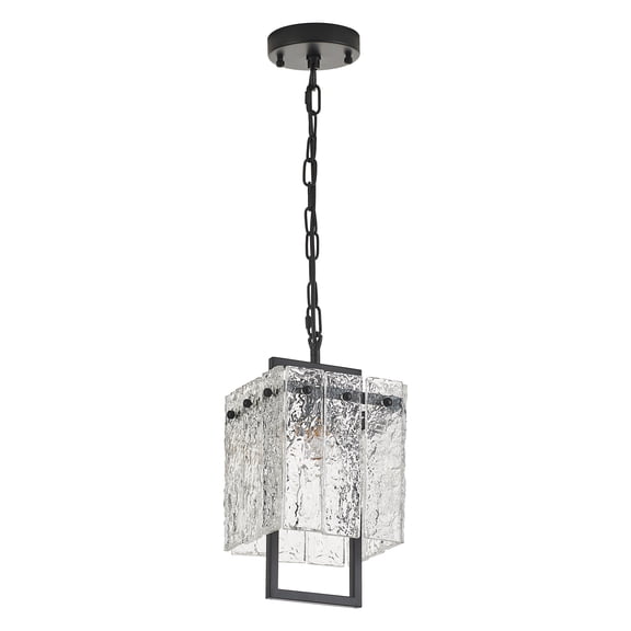 Wozzio Black Metal Pendant Light, Square Glass Ceiling Fixture for Living Room, Bedroom, Foyer, Bulb Not Included,