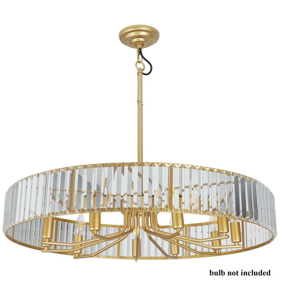 Wozzio Modern 10-Light Gold Drum Hanging Crystal Chandelier Pendant Lighting for Living Room With No Bulbs Included