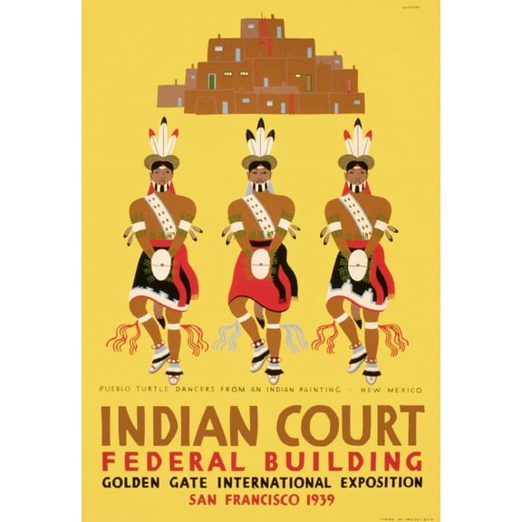 Wpa Indian Court Poster 24x36 Art Poster 24x36 Multi-Color Square Adults Western Graphic