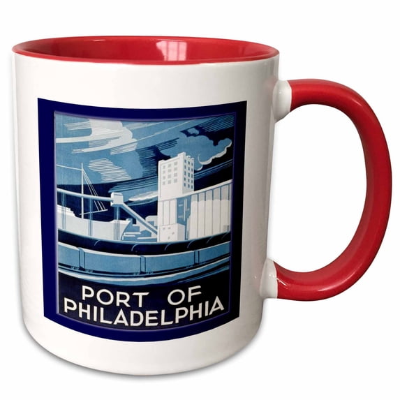 3drose, Wpa Philly Poster, 11oz Two-tone Red Mug
