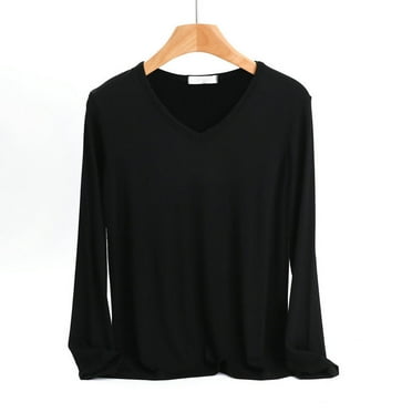 Wpawbk Women Long Sleeve T Shirts Casual Solid V Neck Tunic Tops Fall Winter Fashion 2024 Basic Outfits Trendy Loose Fit Shirts Black