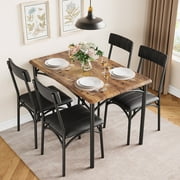 Wpond 5-Piece Dining Table Set, Rustic Brown Steel Frame with 4 Cushioned Chairs, Kitchen