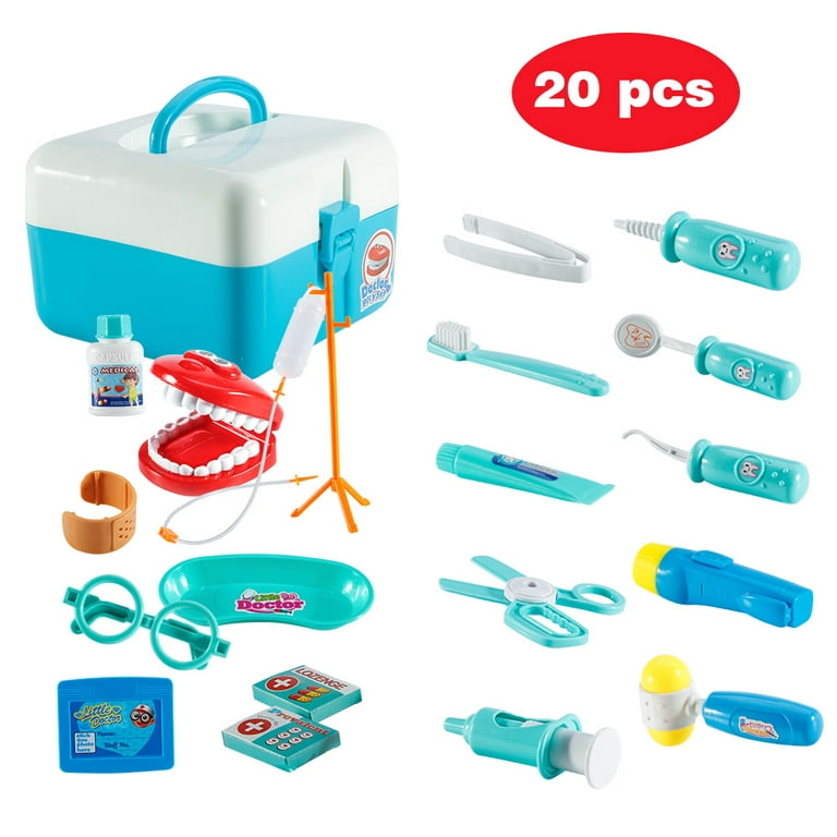 Wpond Dentist Doctor Kit Toy for Kids, 20 Pcs Pretend Play Dentist Tools  Medical Set with Carry Case for Toddlers Role Play,Blue 