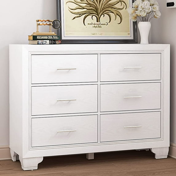 Wpond French Vintage Dresser for Bedroom with 6 Drawers, Vintage Design Wood Drawer Dresser Chest