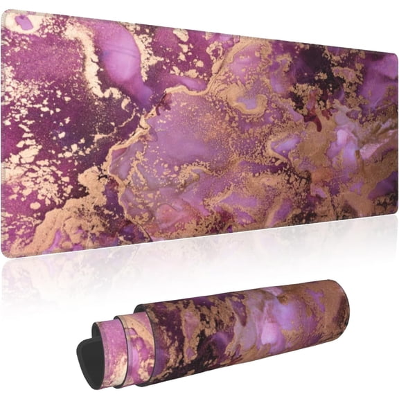 Wpshijia Mouse Pad Purple Pink Gold Luxury Abstract Marble Texture Gaming Mouse Pad,XXL Large Mouse Pad,Desk Mat with Non Slip Rubber Base,Desk Mat for Keyboard and Mouse 11.8 X 31.5“ Mousepad