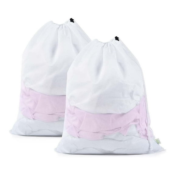 Wqmh 2PCs Fine Mesh Laundry Bag 36 x 24 Inch Drawstring Laundry Mesh Bags Delicates Dirty Clothes Net Laundry Bag Washing Machine Toy Bag for Home Dorm Apartment Hotel Travel White