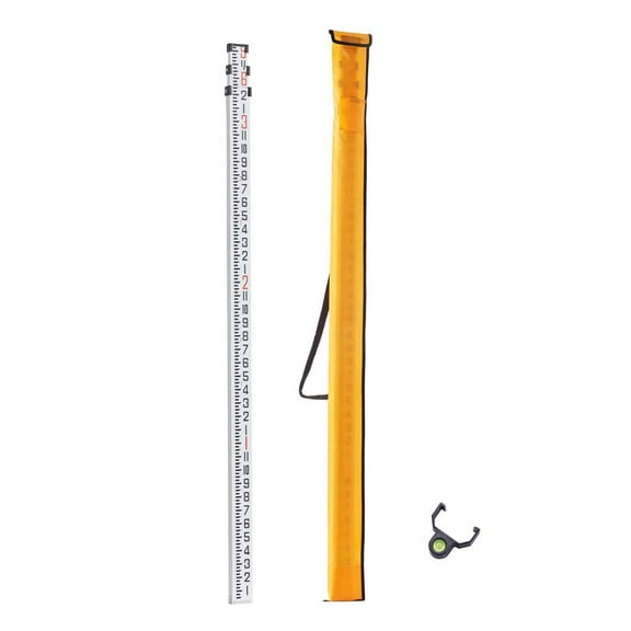 Wqmh Aluminum Grade 9-Feet 3 Sections Telescopic Measuring Rod, Double-Sided Scale 1/8ft Leveling Rod with Bubble Level & Carrying Bag for Houses, Walls, Floors