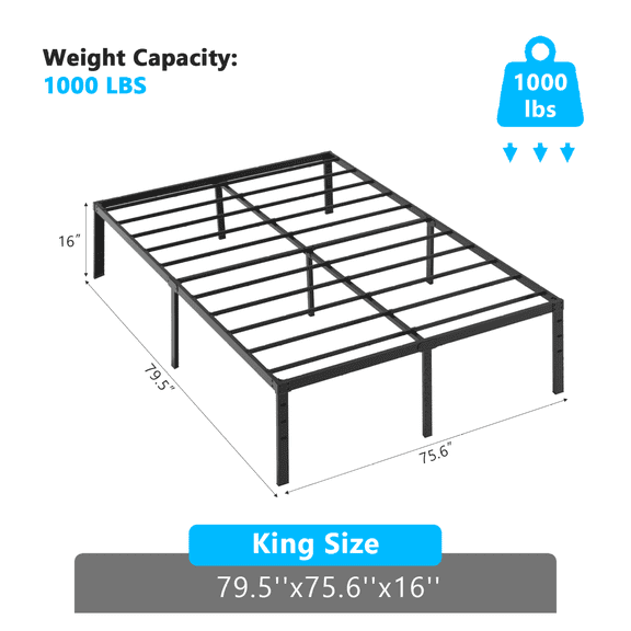Wqmh Bed Frame - Metal Platform Bed Frame Mattress Foundation with Steel Slat Support, No Box Spring Needed, Storage Space Under Base, Easy Assembly, Black,Queen