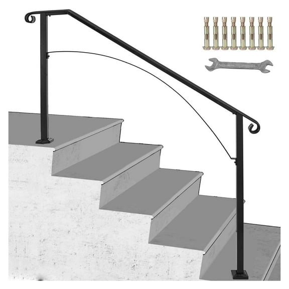 Wqmh Handrail for Outdoor Steps, 4-5 Steps aOutdoor Handrail, Adjustable Wrought Iron Staircase Handrail, Thickened Stair Railings for Porch Railing, Deck Handrail