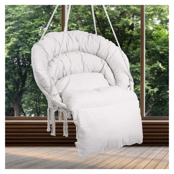 Wqmh Hanging Hammock Swing, 330 Lbs Capacity, Macram Hanging Chair with Cushion and Mounting Hardware, Cotton Rope Swing for Bedroom, Balcony, Patio, Garden, Beige