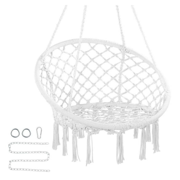 Wqmh Hanging Hammock Swing Chair, Macram Hanging Chair with Mounting Hardware, Cotton Rope Swing Chair for Bedroom, Balcony, Patio, Garden,330lbs white