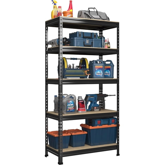 Wqmh Heavy Duty Garage Storage Shelves Adjustable Metal Shelving Unit, 5 Tier Industrial Shelves for Storage Standing Utility Rack for Warehouse, Pantry, Basement, Black, 27.5" W x 12" D x 59" H