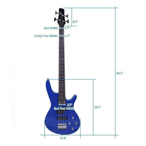 Wqmh IB Bass,Electric Bass Guitar Beginner Kit 4 String Exquisite Basswood Bass with Power Line and Wrench Tool for Starter,Blue