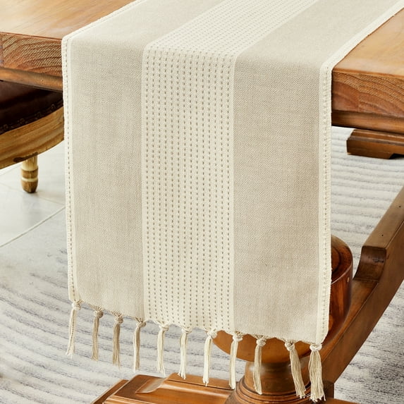 Wracra Cotton Linen Macrame Table Runner, Light Coffee, 13"×108"