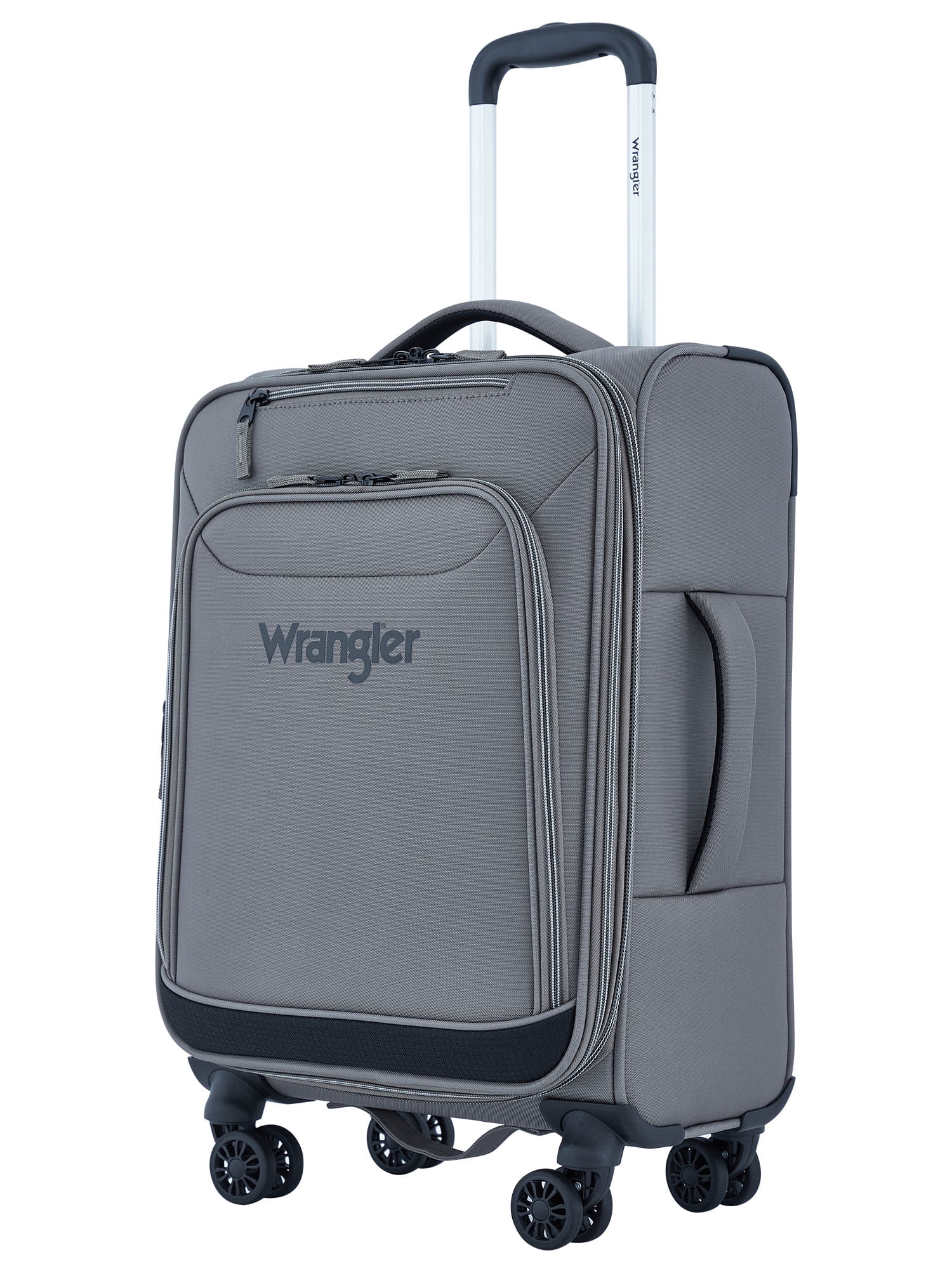 Wrangler 20-inch Soft-Side Expandable Rolling Carry-on with 8-Wheel Spinner System, Sharkskin Grey