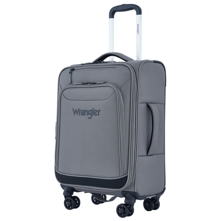Wrangler 20-inch Soft-Side Expandable Rolling Carry-on with 8-Wheel Spinner System, Sharkskin Grey