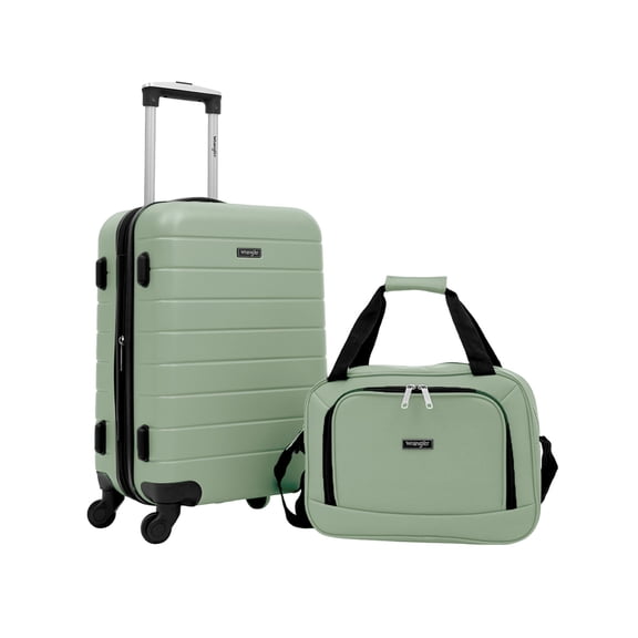Wrangler 2-Piece Expandable Rolling Hard Side Carry-on Spinner Set with Cup Holder, Desert Sage