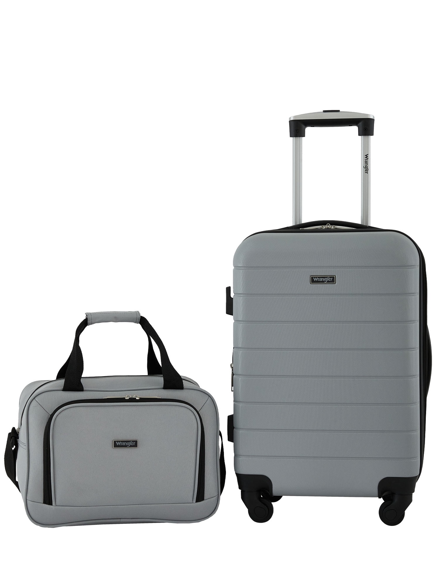 Wrangler 2-Piece Expandable Rolling Spinner Carry-on Set with Cup Holder, Ultimate Gray