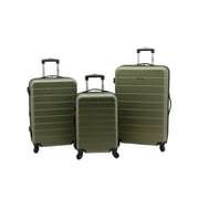 Wrangler 3 Piece Luggage Set with Cup Holder and USB Port, Olive Green