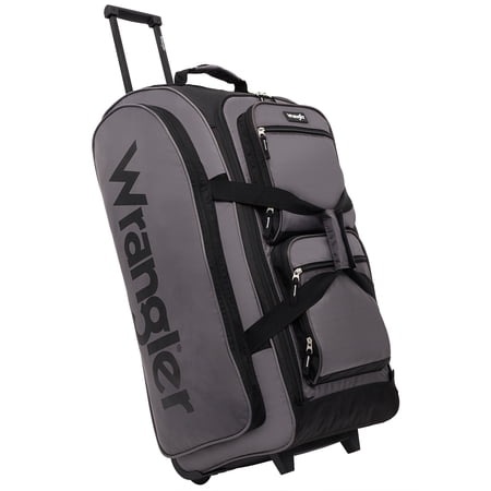 Wrangler 30” Multi-Pocket Rolling Duffel w/ Telescopic Handle, Gray