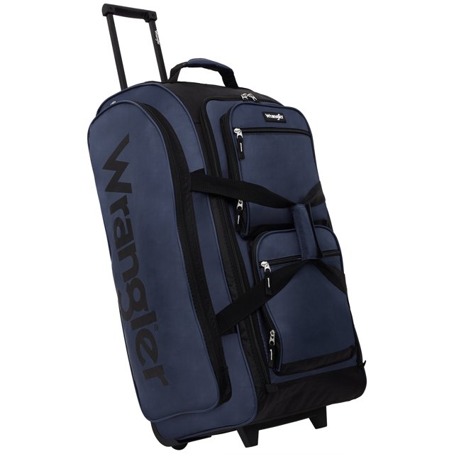Wrangler 30” MultiPocket Rolling Duffel w/ Telescopic Handle, Navy