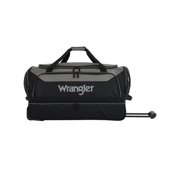 Wrangler 30" Polyester Drop-Bottom Rolling Travel Duffel w/ Interior Toiletry Pocket - Black