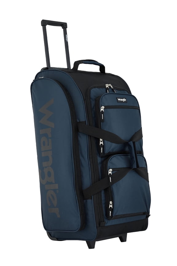 30-inch Large Checked Multi-Pocket Upright Rolling Duffel Bag for Travel, Blue Pond