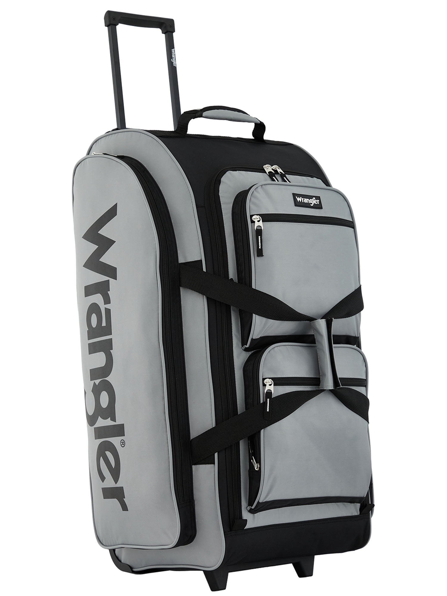 Wrangler 30-inch Large Multi-Pocket Upright Rolling Duffel Bag for Travel, Gray