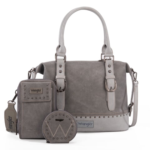 Wrangler 3Pcs Doctor Bag Sets for Women Top-Handle Satchel Bag with Cell Phone Handbags & Coin Purse, Gray