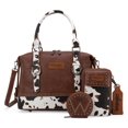 thumbnail image 1 of Wrangler 3Pcs Doctor Bag Sets for Women Top-Handle Satchel Bag with Cell Phone Handbags & Coin Purse, Cow Print-Brown, 1 of 7