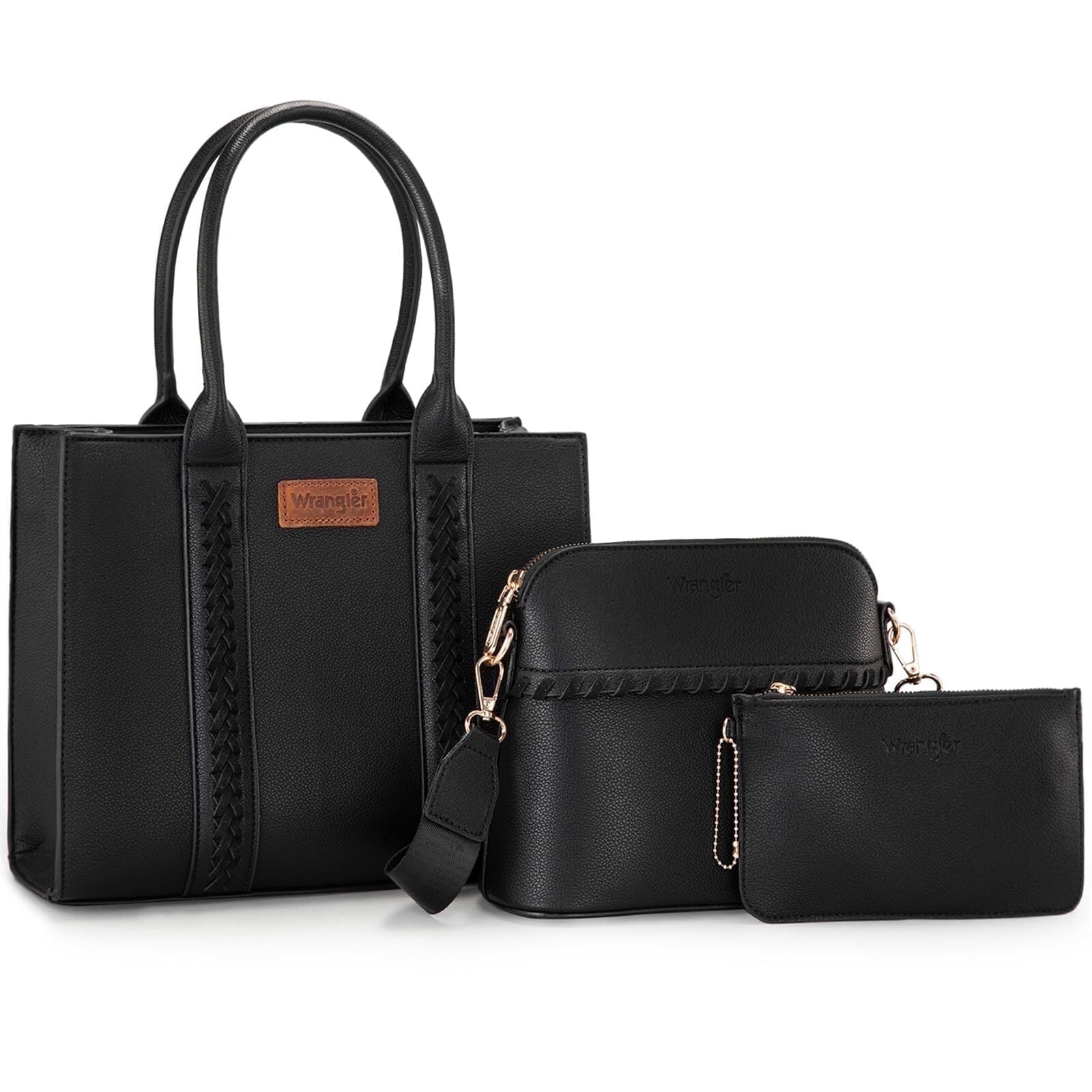 Wrangler 3Pcs Handbags Set Tote Bag & Medium Crossbody Purse & Wallet, Black