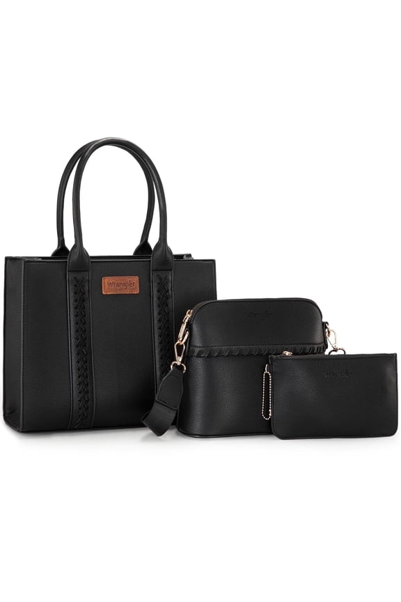 Wrangler 3Pcs Handbags Set Tote Bag & Medium Crossbody Purse & Wallet, Black