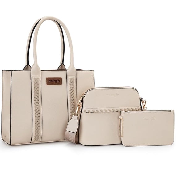 Wrangler 3Pcs Handbags Set Tote Bag & Medium Crossbody Purse & Wallet, Beige