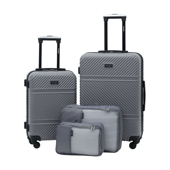 Wrangler 4 Pc. ABS Spinner Luggage Set with 20" & 25" Suitcases and Packing Cubes, Sharkskin