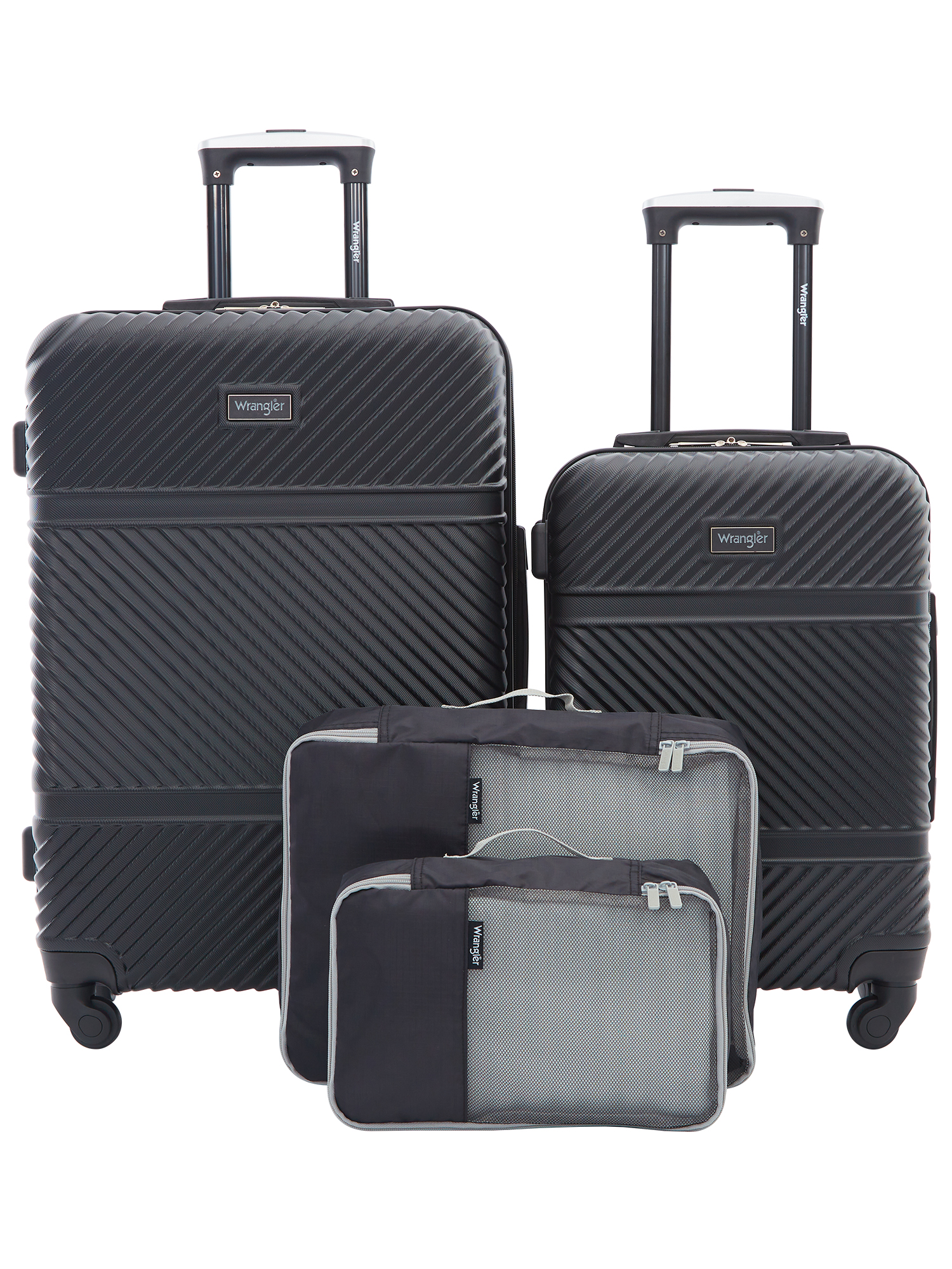 Wrangler 4 Pc Hardside Spinner Luggage Set with 20" & 25" Suitcases and Packing Cubes, Black - image 1 of 8